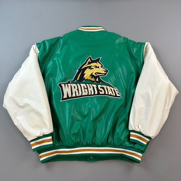 Vintage Wright State Raiders Jacket Mens 2XL Green Steve & Barrys WSU Letterman - Picture 9 of 16